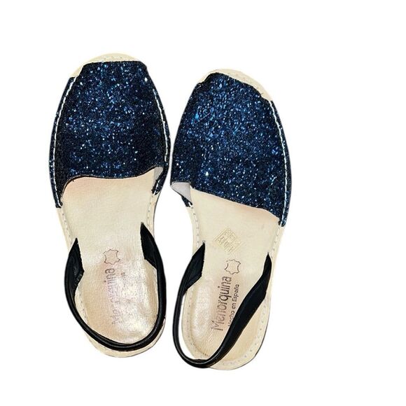 Menorquina Blue Glitter and Black Leather Women’s Sandals Size 39 - Picture 2 of 5